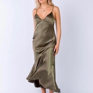 Khaki Green Long Formal Cocktail Dress